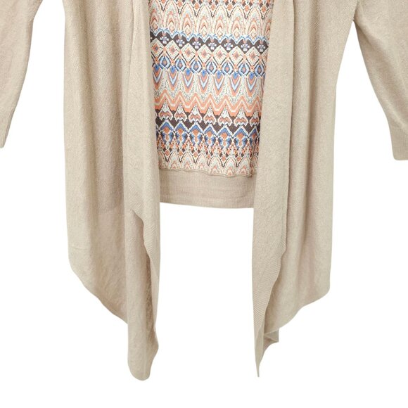 Chicos Open Front Cardigan Womens Size 1 US M/8 Sweater Tan Geometric Back - Picture 10 of 16